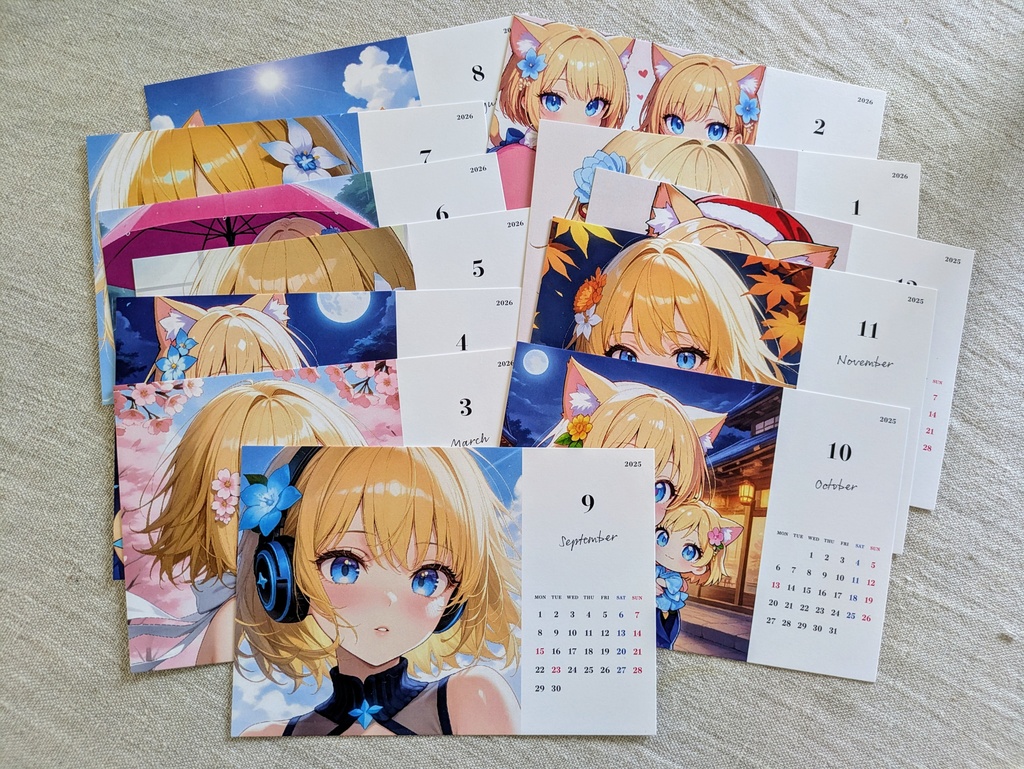 【サイン入り】卓上木製スタンドカレンダー(9月はじまり)