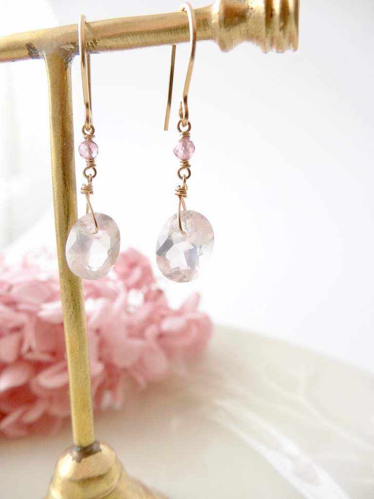 ローズクォーツピアス・ソリテアジュエル