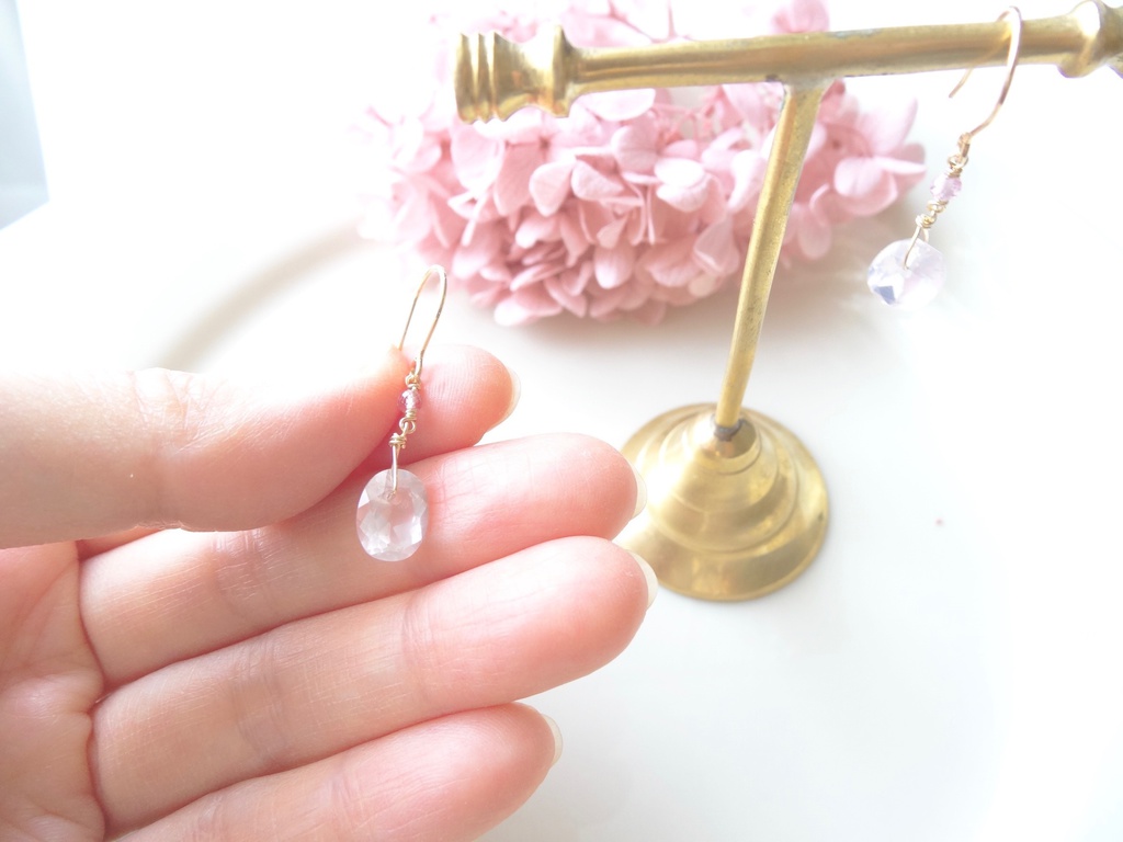 ローズクォーツピアス・ソリテアジュエル