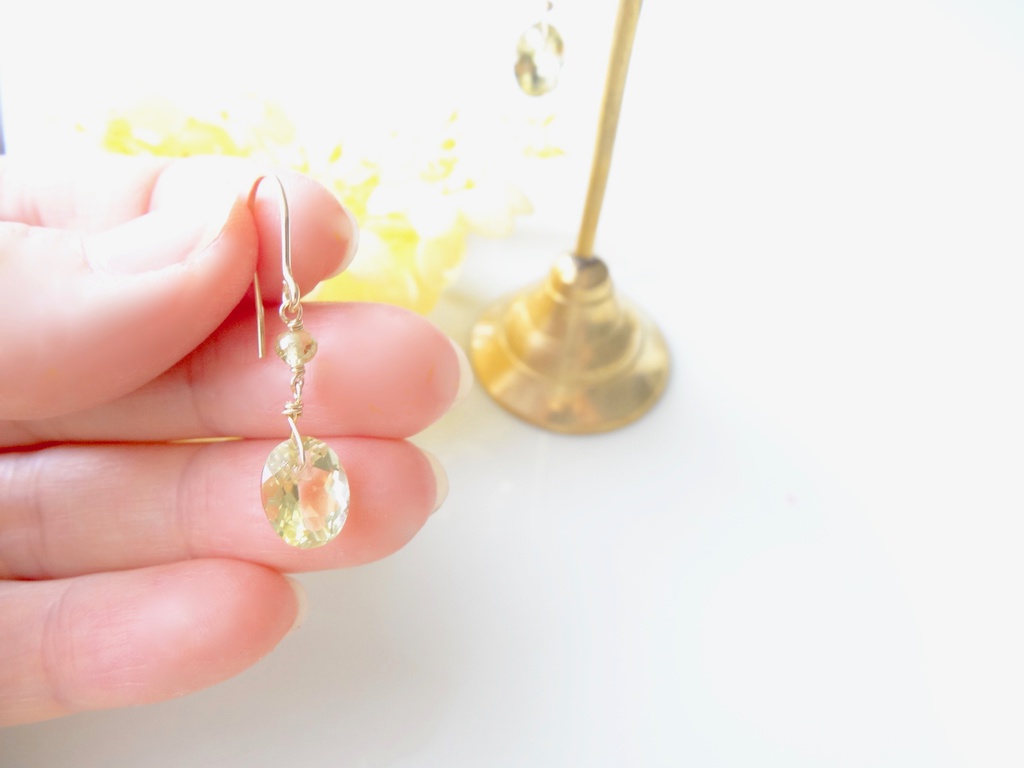 レモンクォーツピアス・ソリテアジュエル(イヤリングOK)