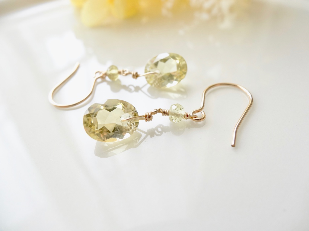 レモンクォーツピアス・ソリテアジュエル(イヤリングOK)
