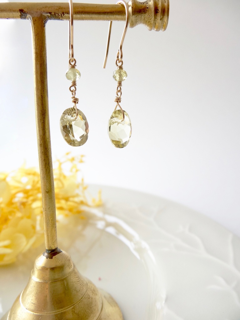 レモンクォーツピアス・ソリテアジュエル(イヤリングOK)