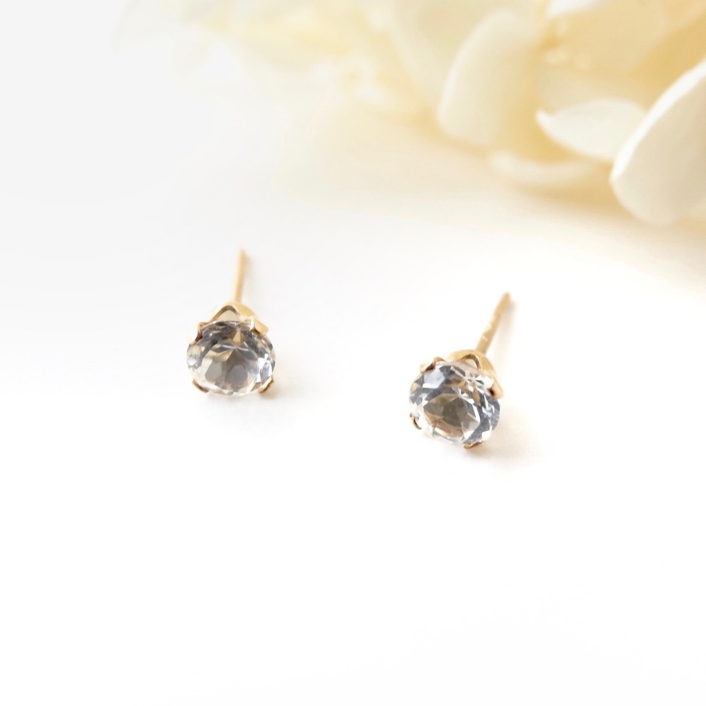 ホワイトトパーズ &K14gf 一粒ピアス