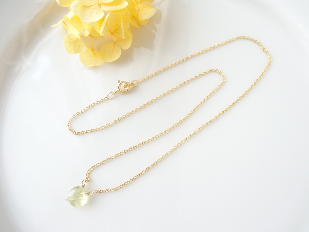 レモンクォーツ&silver925/K18GP・ハートドロップス・ヴェルメイユ仕立て