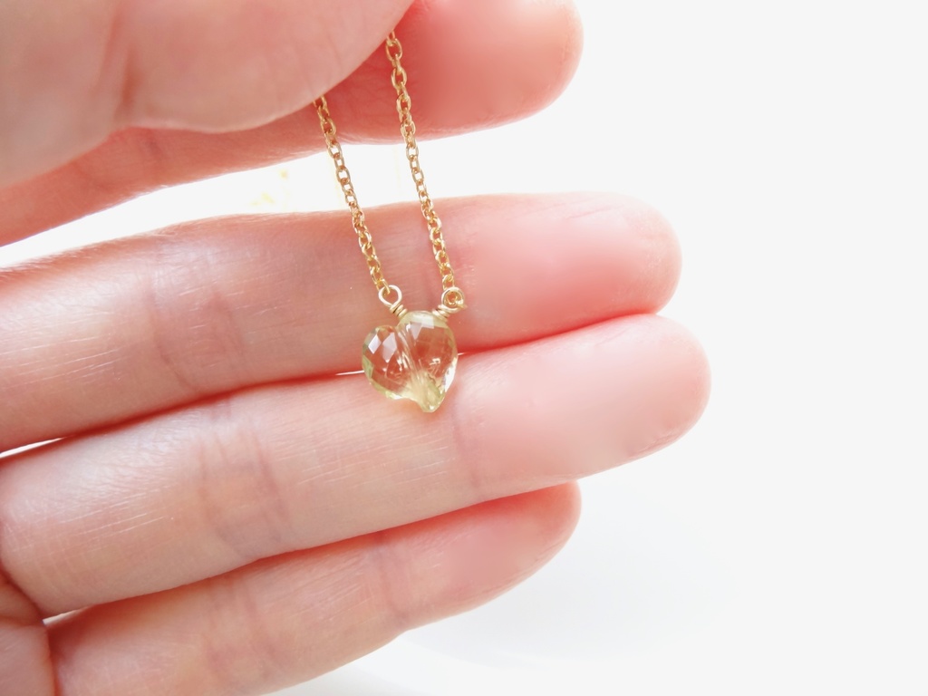 レモンクォーツ&silver925/K18GP・ハートドロップス・ヴェルメイユ仕立て