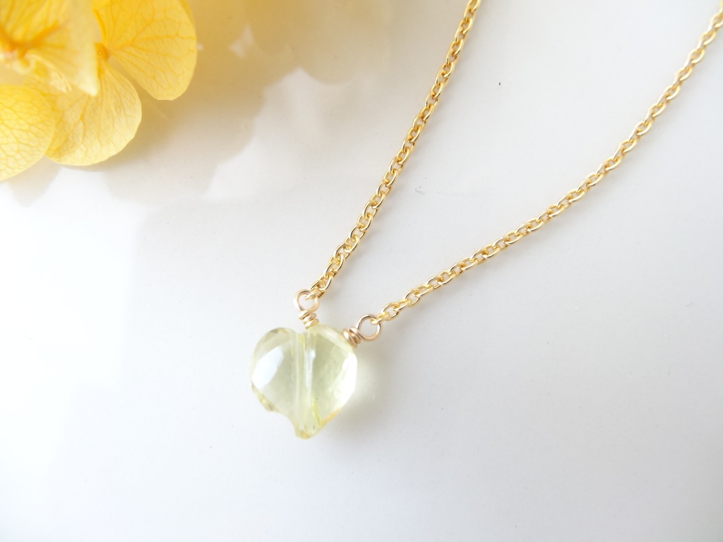 レモンクォーツ&silver925/K18GP・ハートドロップス・ヴェルメイユ仕立て