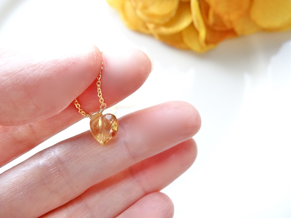 シトリン&silver925/K18GP・ハートドロップス・ヴェルメイユ仕立て