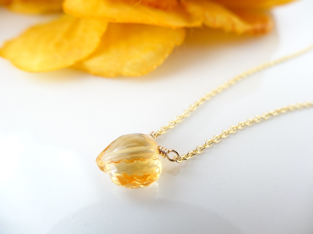 シトリン&silver925/K18GP・ハートドロップス・ヴェルメイユ仕立て