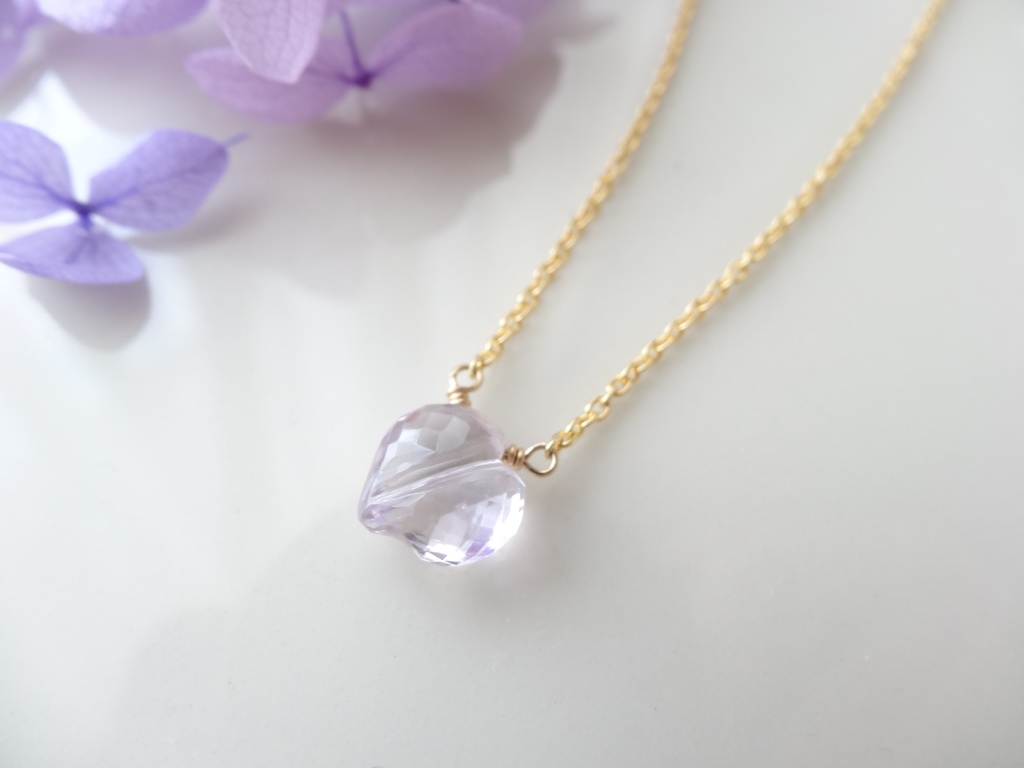 ローズアメジスト&silver925/K18GP・ハートドロップス・ヴェルメイユ仕立て