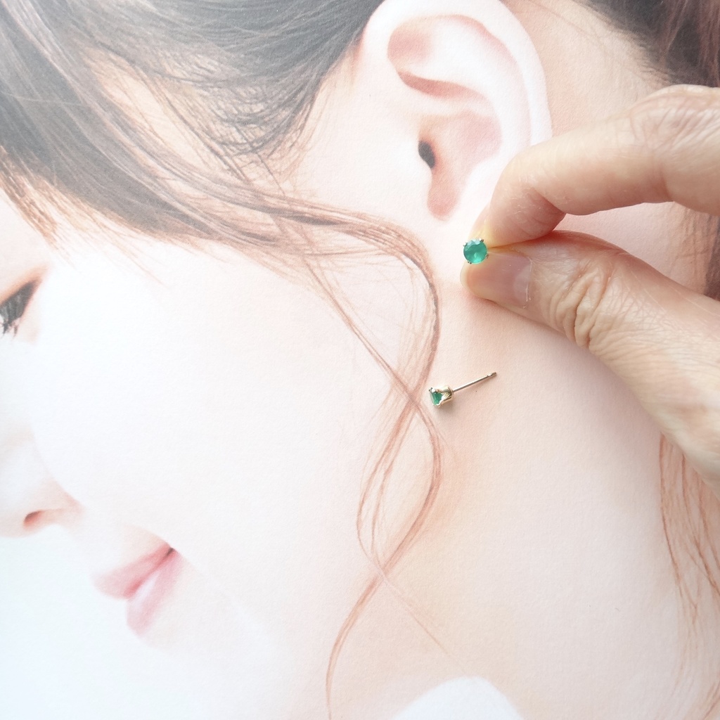 再販*グリーンオニキス&K14gf 一粒ピアス