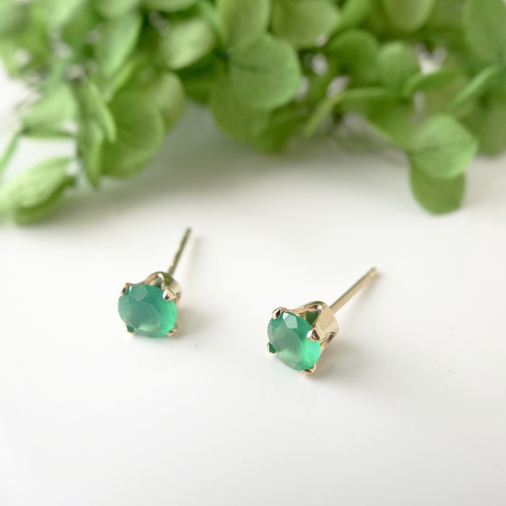 再販*グリーンオニキス&K14gf 一粒ピアス