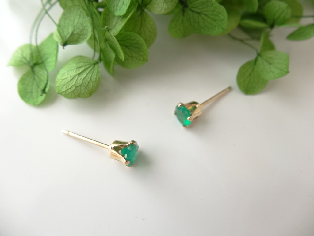 再販*グリーンオニキス&K14gf 一粒ピアス