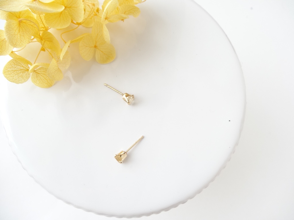 シトリン&K14gf 一粒ピアス