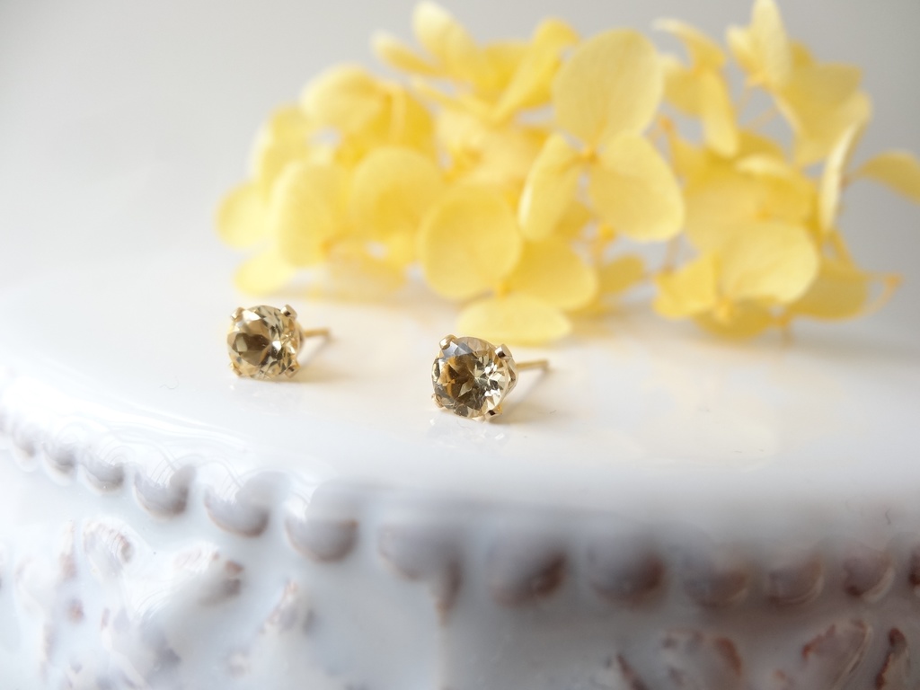 シトリン&K14gf 一粒ピアス