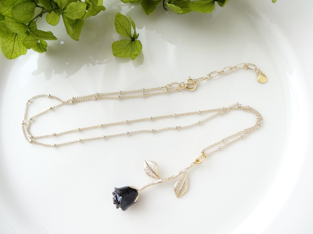 黒薔薇ネックレス/16KGP