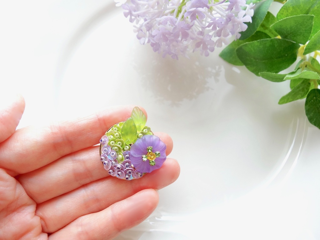 紫陽花ミニブローチ・花皿タルト