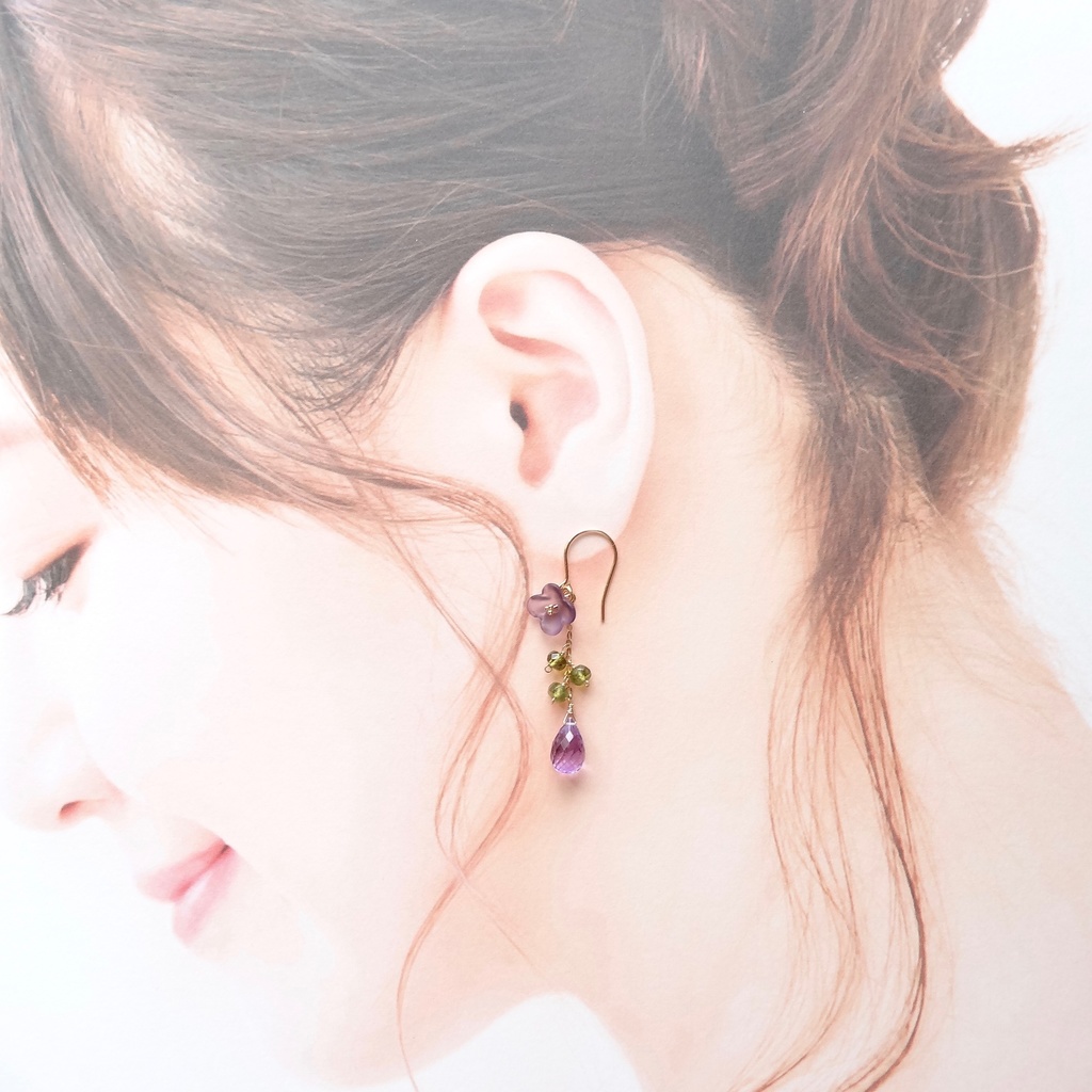 アメジスト&K14gf フラワーポット紫陽花(イヤリングOK)