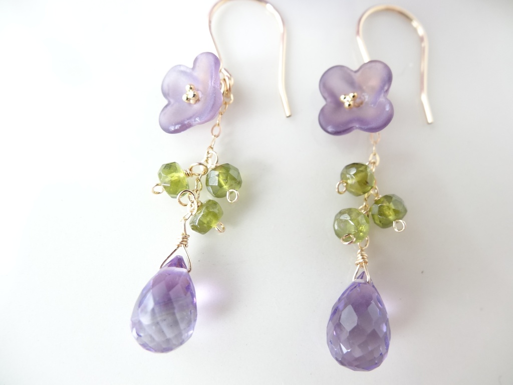 アメジスト&K14gf フラワーポット紫陽花(イヤリングOK)