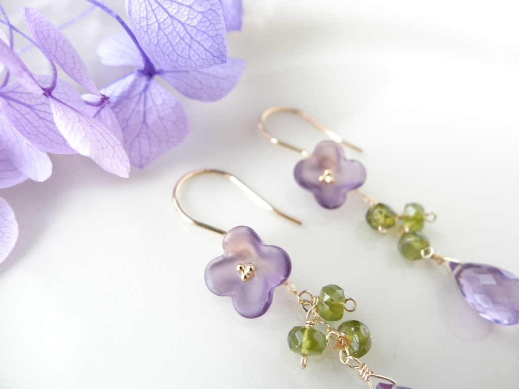 アメジスト&K14gf フラワーポット紫陽花(イヤリングOK)