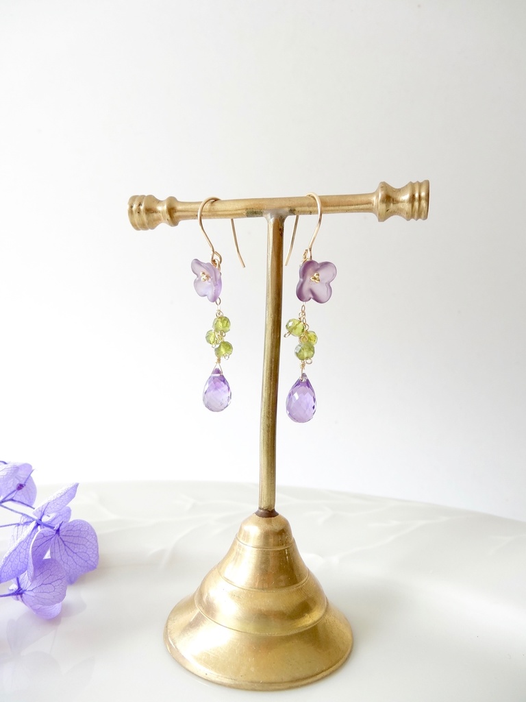 アメジスト&K14gf フラワーポット紫陽花(イヤリングOK)