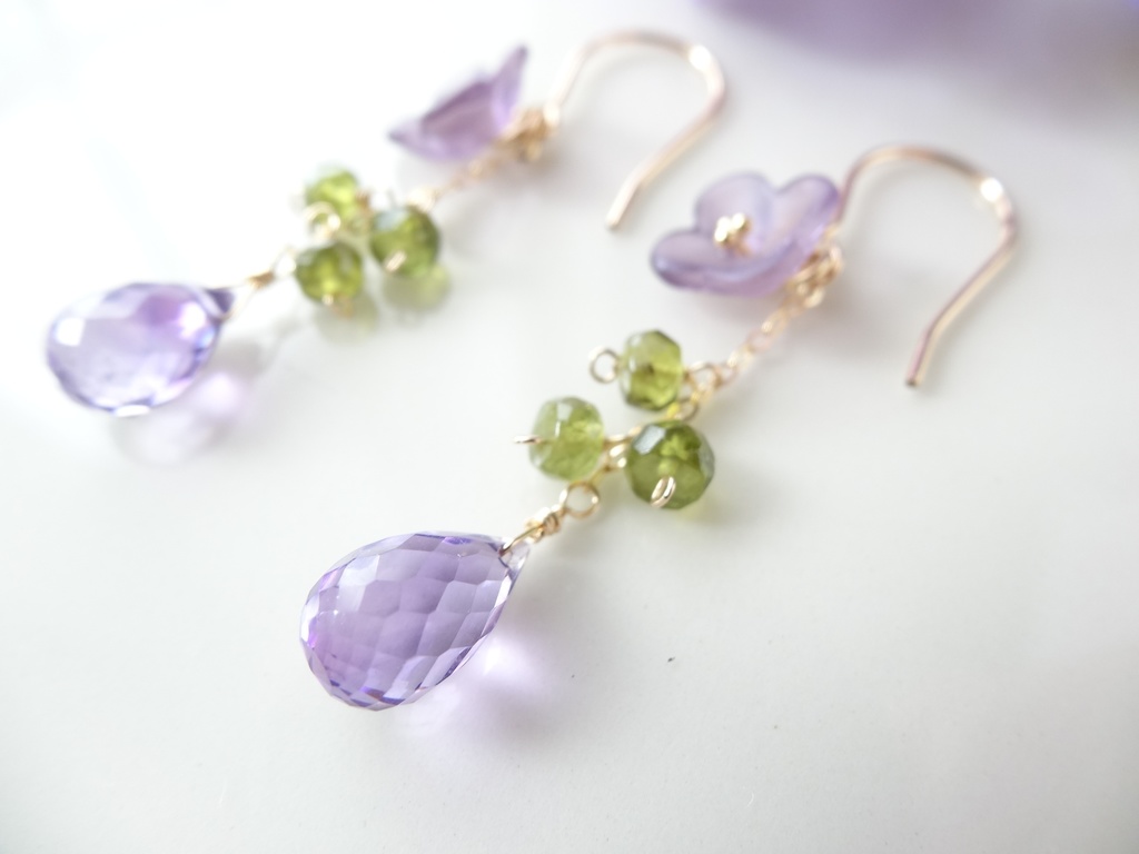 アメジスト&K14gf フラワーポット紫陽花(イヤリングOK)