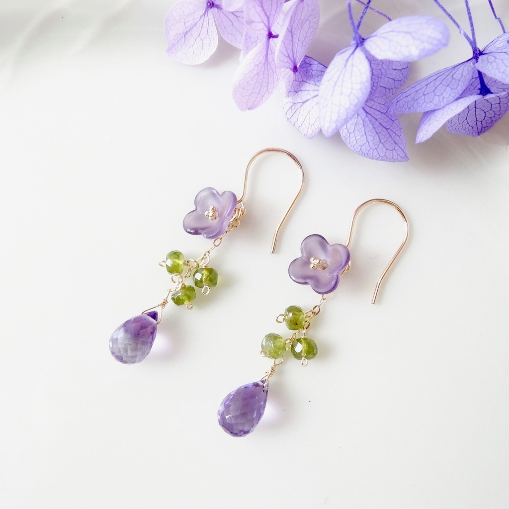 アメジスト&K14gf フラワーポット紫陽花(イヤリングOK)