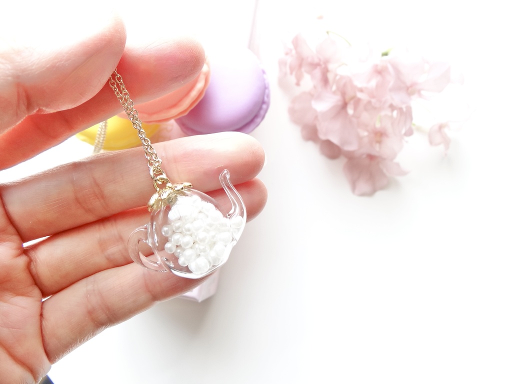 再販*ガラスドーム・ティーポット・パール