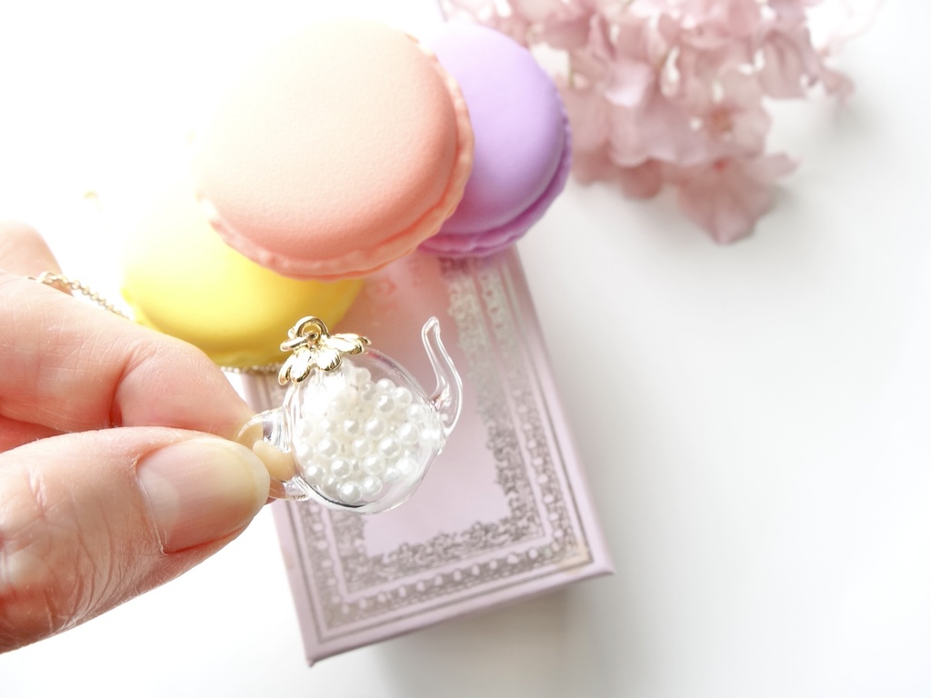 再販*ガラスドーム・ティーポット・パール