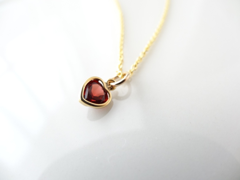 ガーネット&K18GP/silver925 ハートのプチネックレス