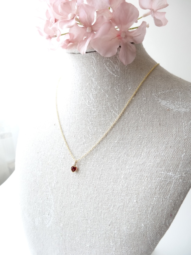 ガーネット&K18GP/silver925 ハートのプチネックレス