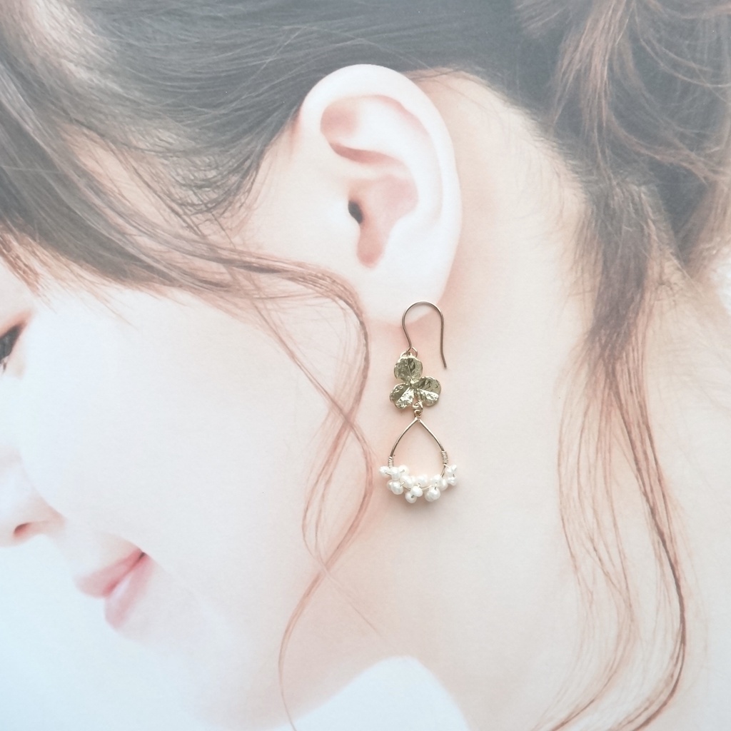 淡水パール&K14gf ー白詰草のフープ(イヤリングOK)