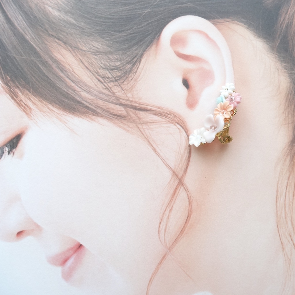 片耳用イヤーカフ・クレセントフラワー・パープル