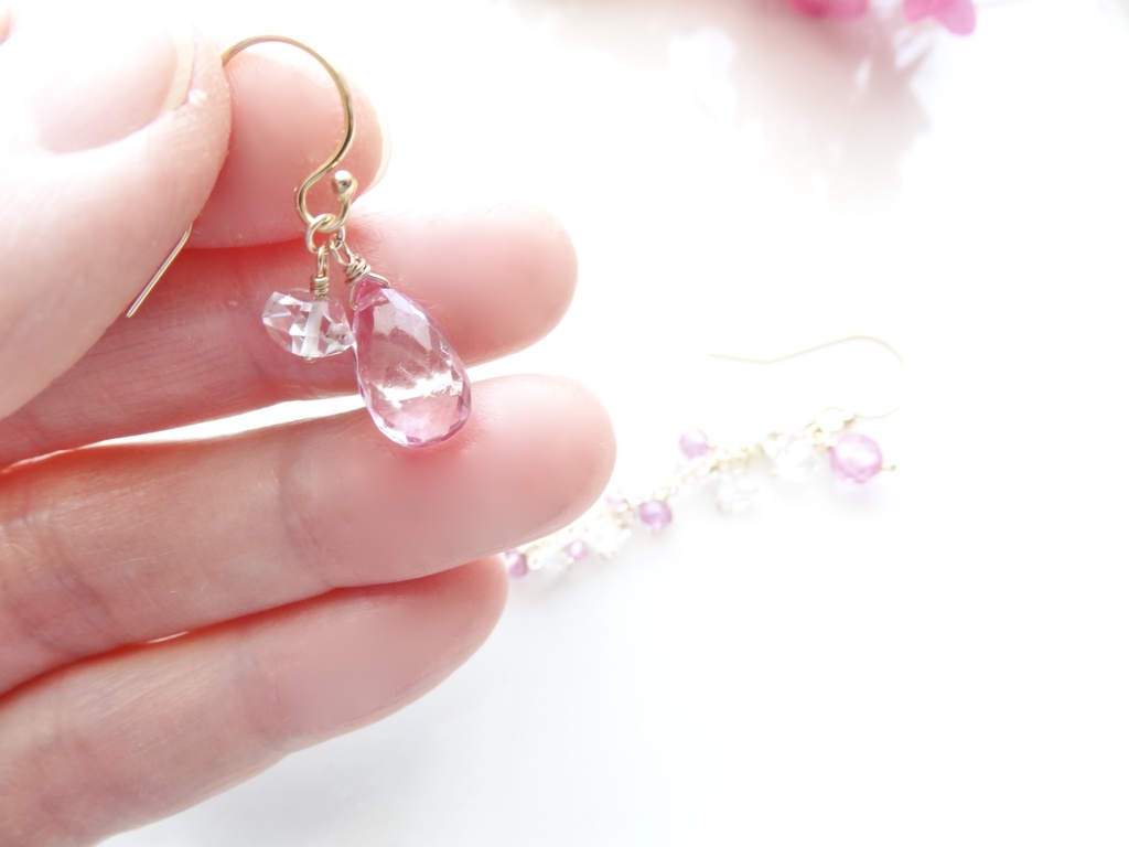 天然石*ピンクトパーズ&K14gfピアス・枝垂れ桜