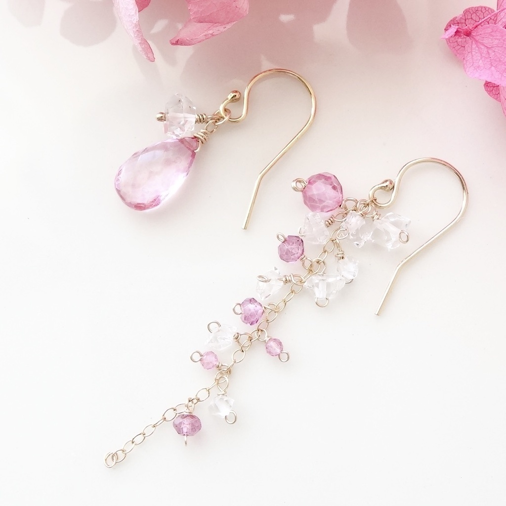天然石＊ピンクトパーズ＆K14gfピアス・枝垂れ桜