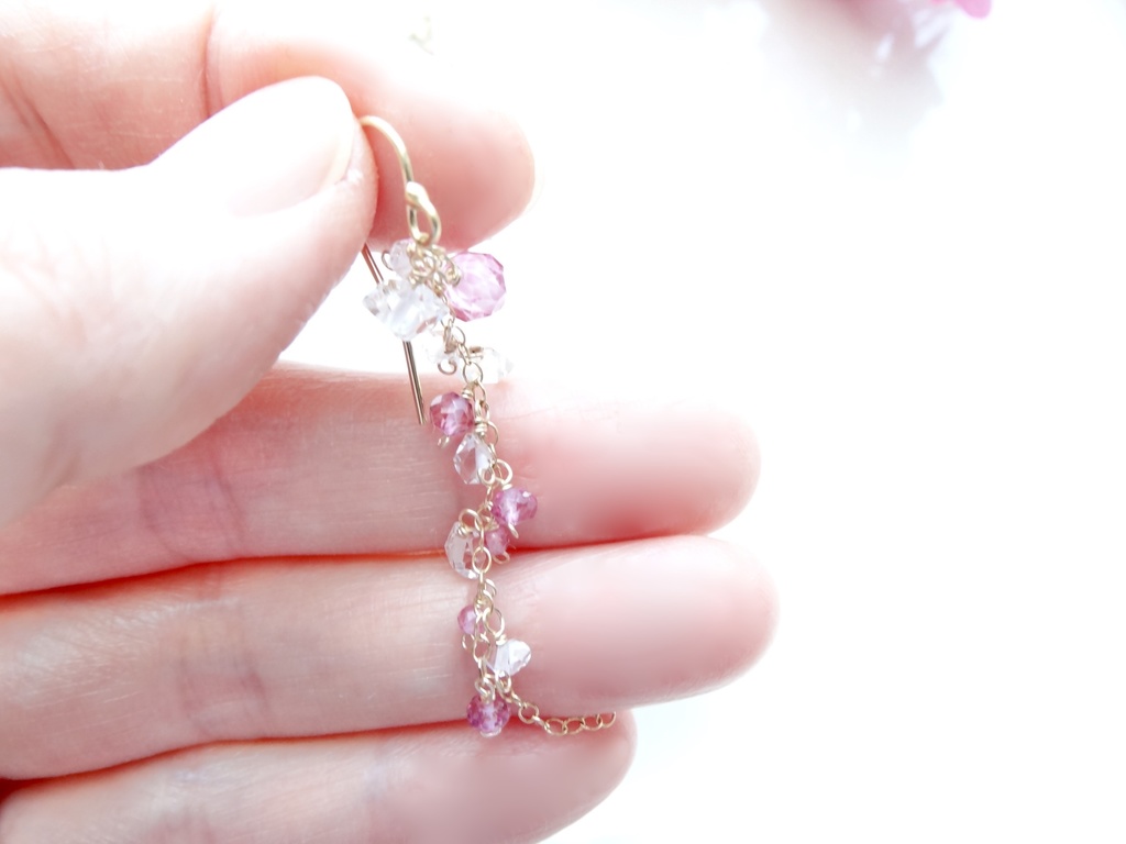 天然石*ピンクトパーズ&K14gfピアス・枝垂れ桜