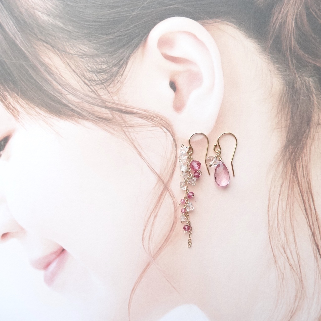 天然石*ピンクトパーズ&K14gfピアス・枝垂れ桜