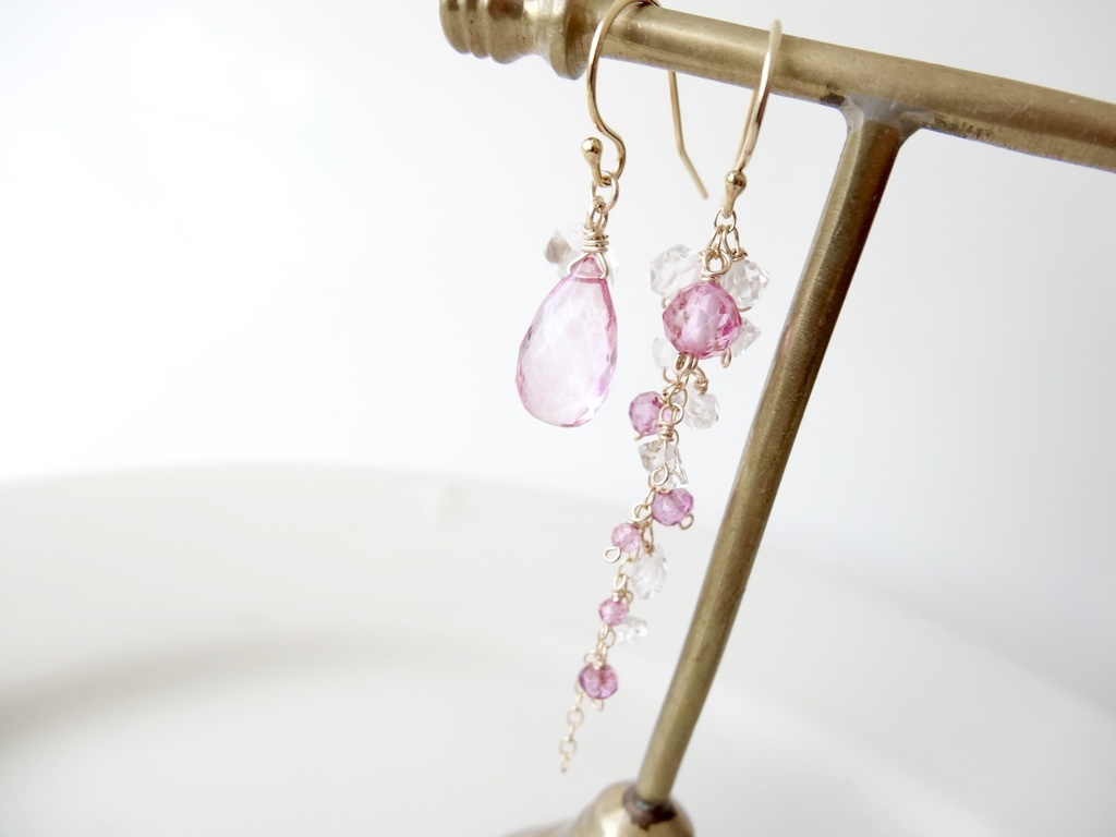 天然石*ピンクトパーズ&K14gfピアス・枝垂れ桜