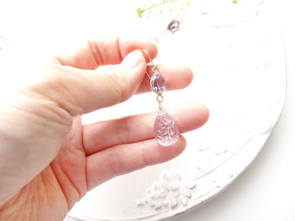 ピンクアメジスト&K14gfピアス・宵桜