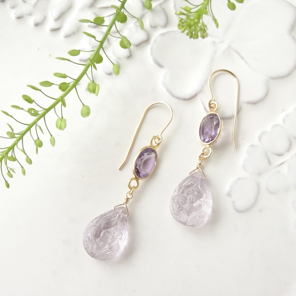 ピンクアメジスト&K14gfピアス・宵桜