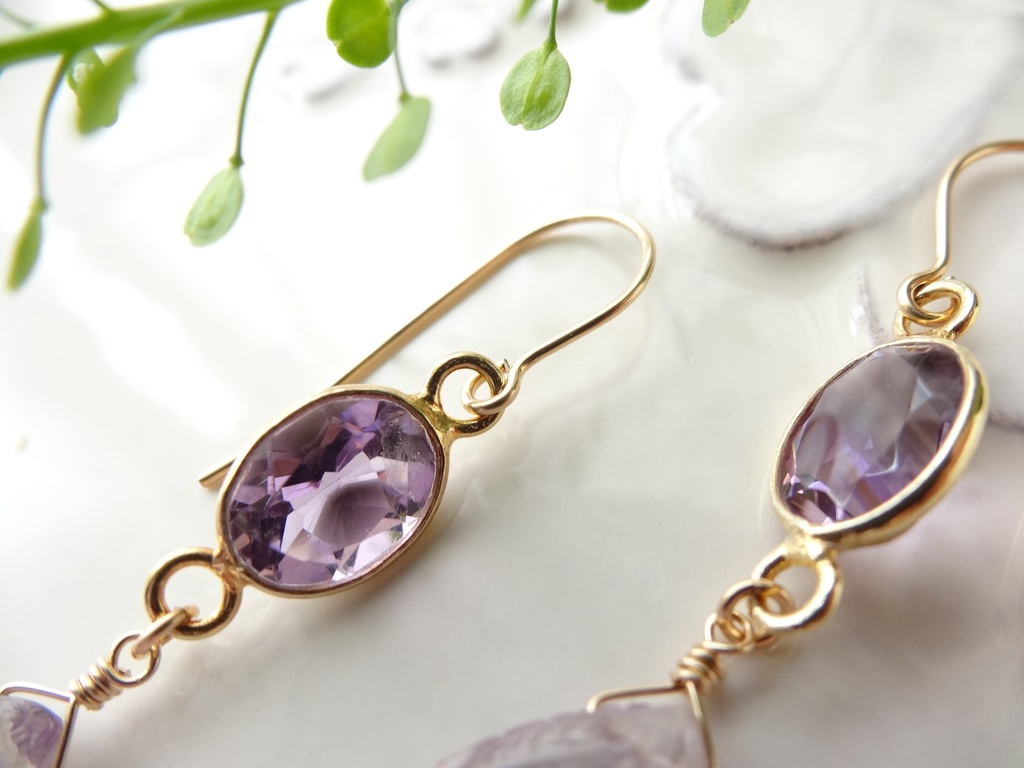ピンクアメジスト&K14gfピアス・宵桜