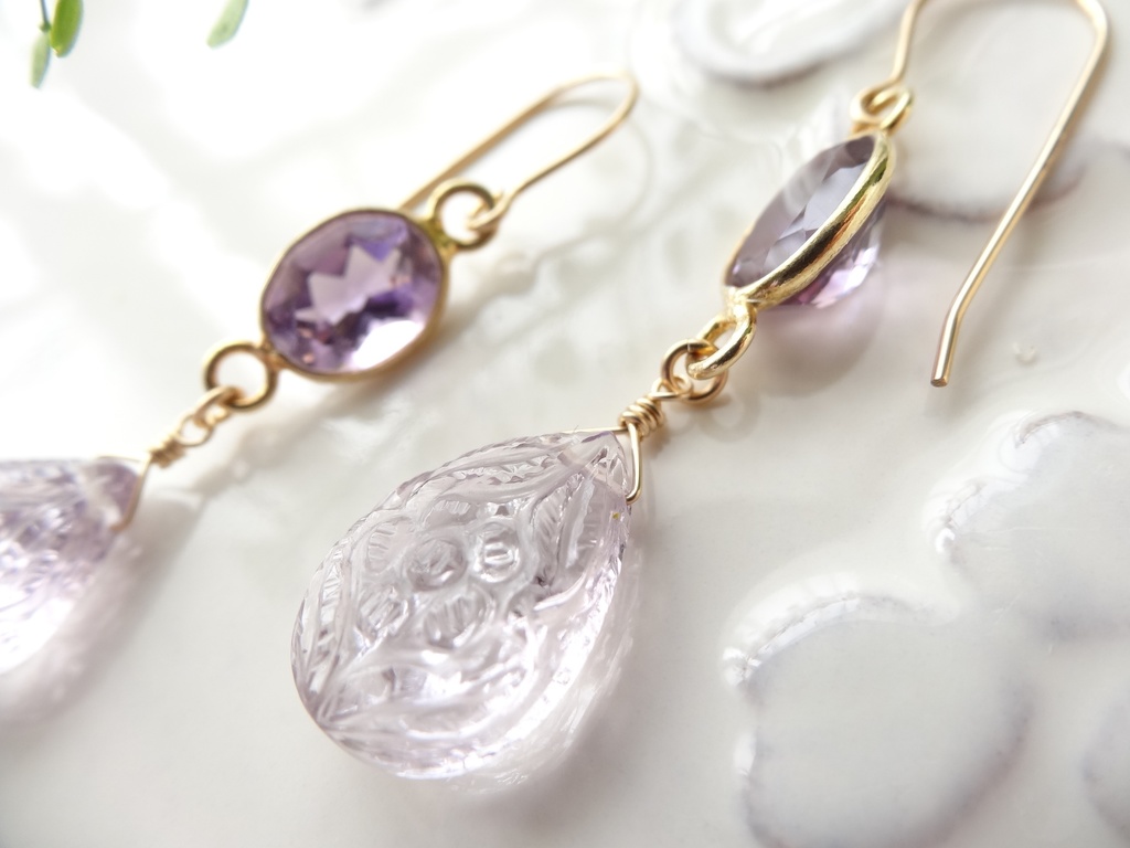 ピンクアメジスト&K14gfピアス・宵桜