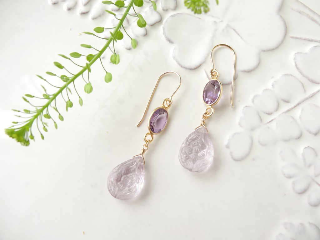 ピンクアメジスト&K14gfピアス・宵桜