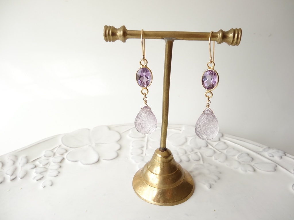 ピンクアメジスト&K14gfピアス・宵桜