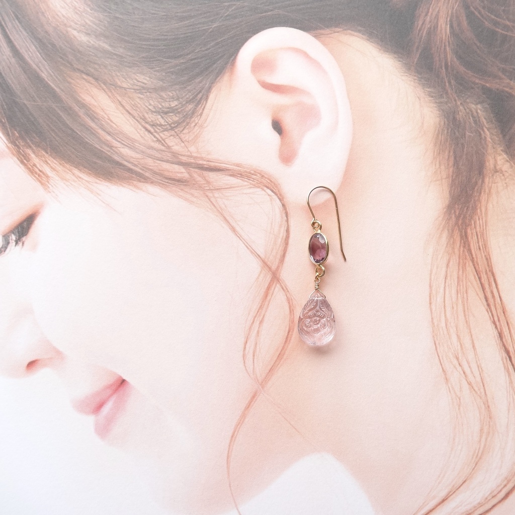 ピンクアメジスト&K14gfピアス・宵桜