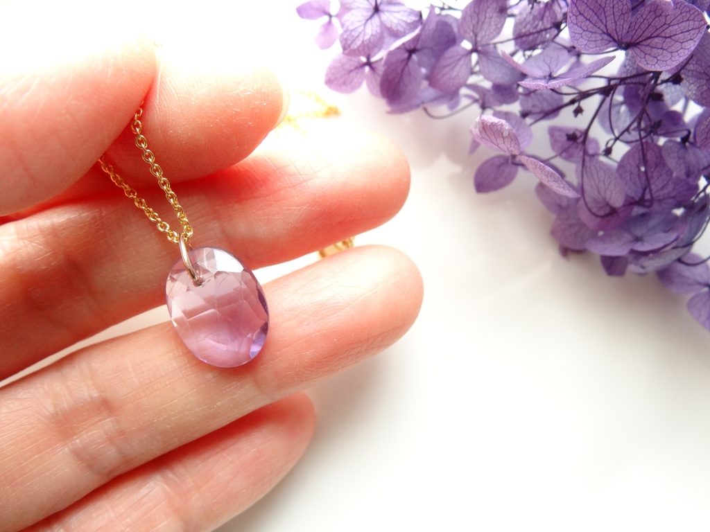 ブラジル産ピンクアメジスト&silver925/K18GPネックレス