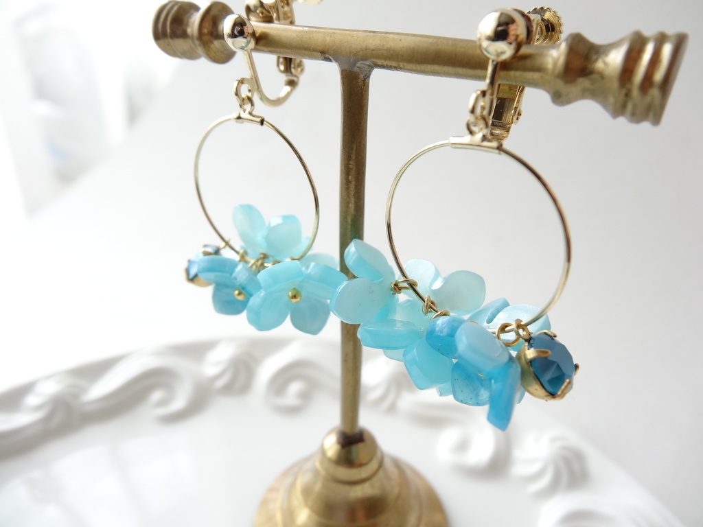 花ゆらイヤリングー水色紫陽花ー(ピアスOK)