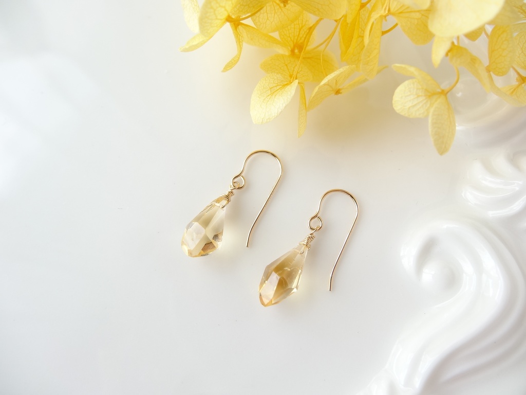 シトリン&K14gfミニピアス・クラッシュゼリー