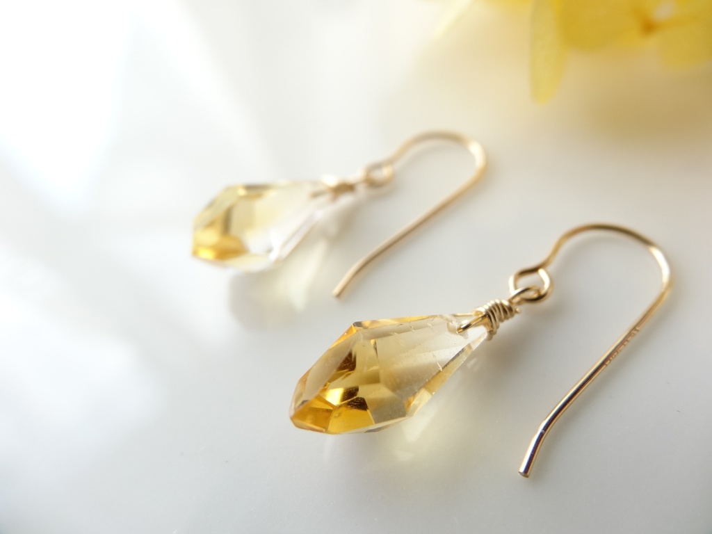 シトリン&K14gfミニピアス・クラッシュゼリー