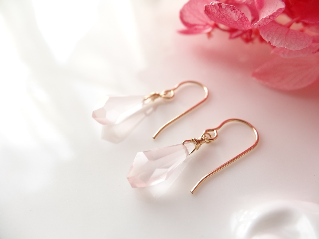 ローズクォーツ&K14gfミニピアス・クラッシュゼリー