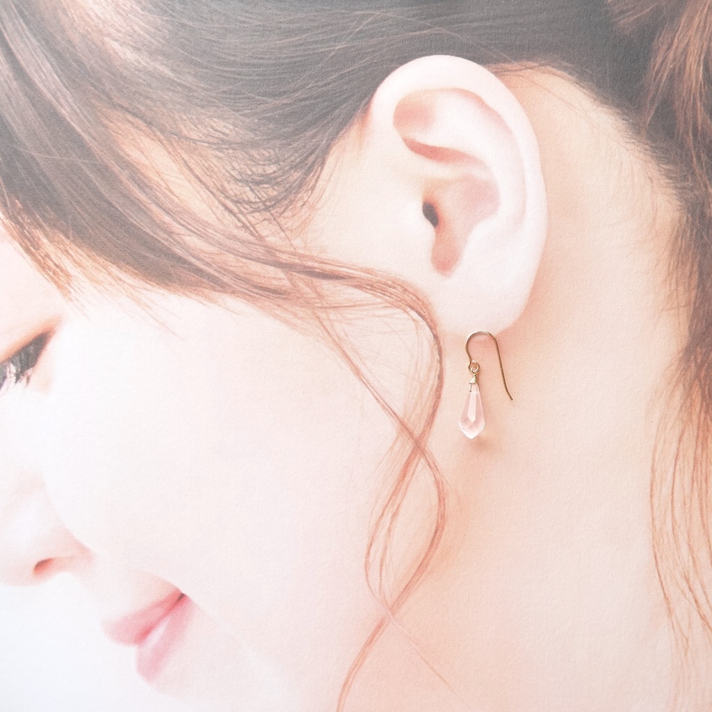 ローズクォーツ&K14gfミニピアス・クラッシュゼリー